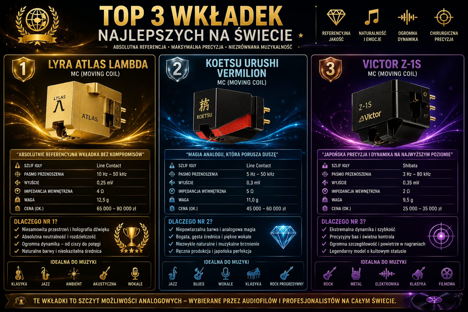 najlepsze wkładki gramofonowe świata MC hi-end dla audiofilów