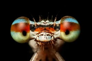 Frontalne oczy ważki Ważka makro fotografia profil boczny detal głowy i skrzydeł owada extreme macro