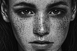 portret centralny kobiety z piegami Portret kobiety z piegami profesjonalne czarno białe zdjęcie w studiu w Lublinie